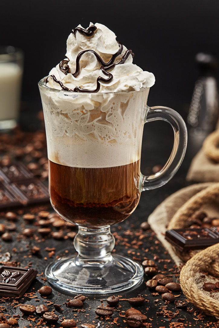Delicious Mochaccino with Whipped Cream and Chocolate Topping